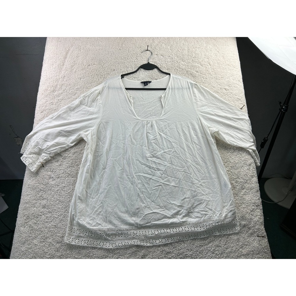 Tommy Hilfiger Women's White 2X Cotton Top‎ Crochet Trim